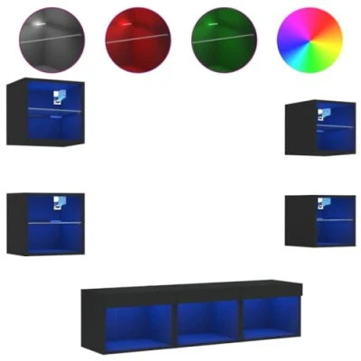 Abbildung von vidaXL TV Wand 4 tlg. Wohnwand mit LED Beleuchtung Schwarz Holzwerkstoff, (1 St)