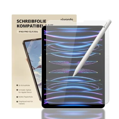 Abbildung von 2x Schutzfolie, Schreibfolie Kompatibel mit iPad Air 10,9 Zoll, Pro 12,9 1x Ersatz Spitze für Apple Pencil, Matte Papierfolie, Displayschutz Tablets (12,9 Zoll)