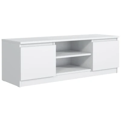 Abbildung von meble masztalerz TV Schrank Weiss Matt mit 2 Ablagen und Türen, 160 cm, Lowboard, Stehender RTV Schrank, Wohnzimmer Möbel