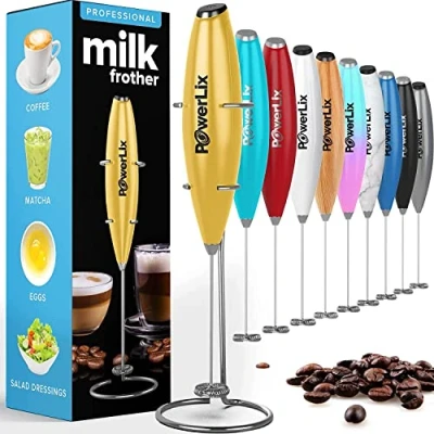 Abbildung von PowerLix Milchaufschäumer Stab, Milchschäumer Elektrisch mit Edelstahlständer 15 20s, 19000 U/min, Batteriebetriebener Milk Frother für Kaffee, Latte, Cappuccino, Heiß &amp; Kalte Schokolade