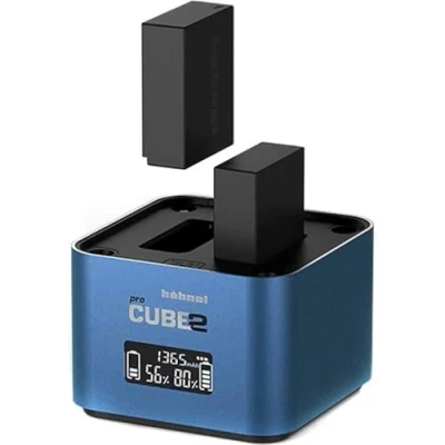 Abbildung von Hähnel ProCube 2 DSLR Duo Ladegerät für Panasonic EU/UK/USA Stecker DMW BLC12, BLF19 und BLK22 Akkus Integrierte USB Ladebuchsen AA Steckplätze
