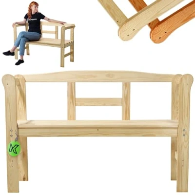 Abbildung von KADAX Gartenbank, 119x44x76cm Banktruhe aus Einer Holzfaserplatte, Sitz Bank mit Stauraum und Rücklehne, Wetterfeste Holzbank für Garten, Balkon (119cm/Natürlich/H)