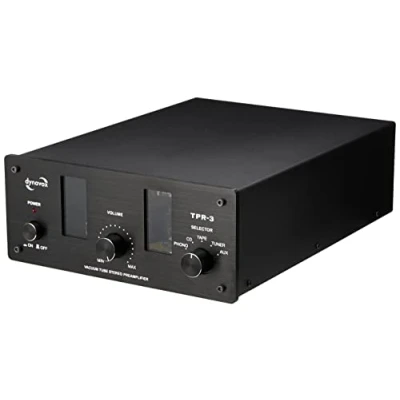 Abbildung von Dynavox Röhrenvorstufe TPR 3, Vorverstärker mit Röhren, 5 Cinch Eingänge inkl. Phono Eingang für Plattenspieler MM und MC Umschaltung, schwarz