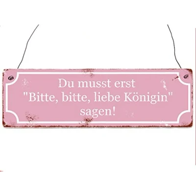 Abbildung von Interluxe Shabby Vintage Dekoschild Holzschild DU MUSST ERST Bitte Liebe KÖNIGIN