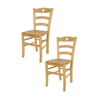 Abbildung von t m c s Tommychairs 2er Set Stühle Cuore für Küche und Esszimmer, Robuste Struktur aus Buchenholz in der Farbe Naturfarben lackiert Sitzfläche Holz