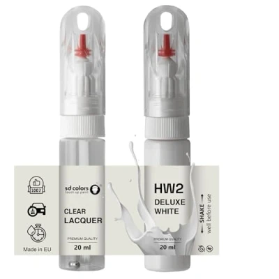 Abbildung von SD COLORS Deluxe White HW2 Ausbesserungslack, 20 ML, praktischer Pinsel zur Reparatur von Kratzern (Farbe + Lack)
