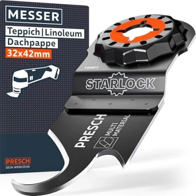 Abbildung von Presch Hakenklinge für Multitool 32mm Starlock Zubehör werkzeuglosen Wechsel Exakte Schnitte in Dachpappe, Teppich, etc. dank scharfer Messerschneide Präzises Multicutter Messer