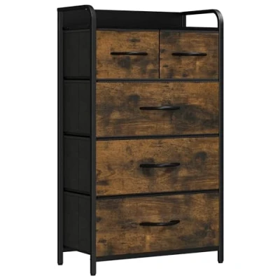 Abbildung von YITAHOME kommode mit Schubladen, Schrank 5 Schubladen aus Stoff, Aufbewahrungskommode Modernen Stil für Schlafzimmer, Wohnzimmer, Kinderzimmer, Flur, rustikal braun