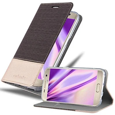 Abbildung von Cadorabo Hülle kompatibel mit Samsung Galaxy S7 aus Premium Jeans und Kunst Leder Flip Klappbare Stoßfeste Magnetische [Standfunktion] [Kartenfächern] Cover für Tasche in Grau