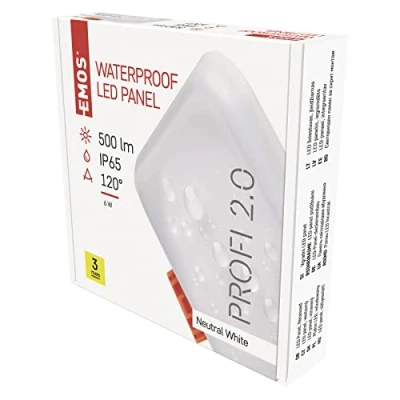 Abbildung von EMOS LED Panel Einbauleuchte 6W, extra flacher 500 lm quadratischer Einbaustrahler, Neutralweiß 4000K, IP65 wasserdicht für Feuchträume oder Außen, Farbe weiß, 7,5 x cm, rahmenlos
