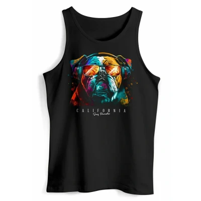 Abbildung von Neverless TANK Print California Bulldog Musik Kunst Motif DJ MU Top, Herren, Größe: 3XL, Schwarz