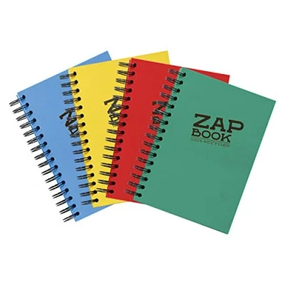 Abbildung von Clairefontaine 8353C Packung mit 5 Zeichenheften ZAP Books Doppelspiralbindung im Hochformat BOOK, 11x15cm, 160 Blatt, 80g, blanko, Sortierung gemischt, 1 Pack