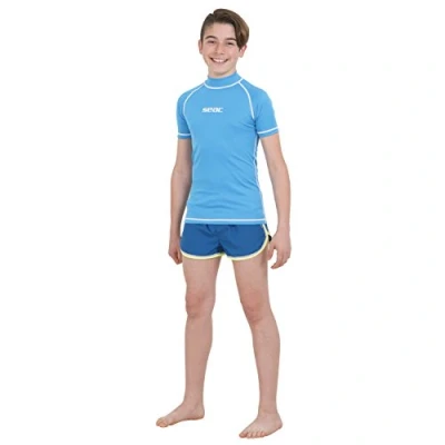 Abbildung von Seac T Sun Short Kid, Rash Guard zum Schwimmen, Surfen, Tauchen, UV Schutz, hellblau, 5 Jahren