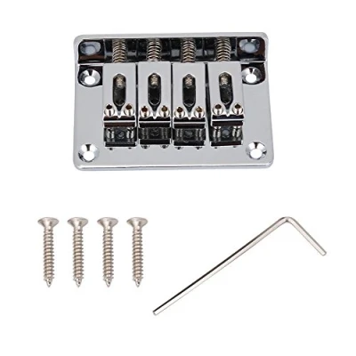 Abbildung von 4 saitige Gitarren Brücke, String Verschluss für Cigarbox E Bass Ukulele (Silber)