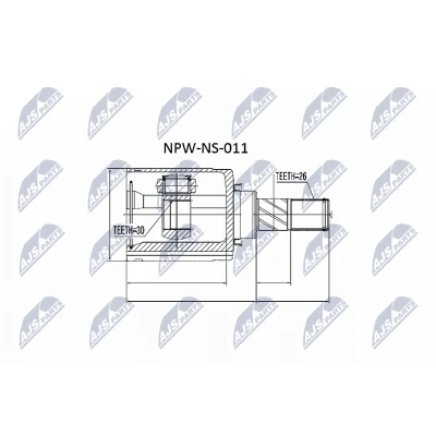 Abbildung von NTY NPW NS 011 Gelenksatz Vorderachse links, getriebeseitig NISSAN: Qashqai / Qashqai+2 I, MAZDA: 3 Hatchback, Limousine, MITSUBISHI: Lancer 7 Kombi