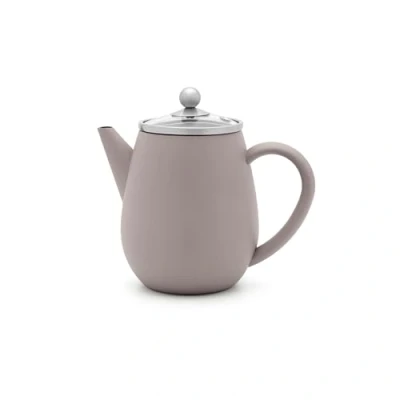 Abbildung von Bredemeijer Doppelwandige Teekanne 0.5 Liter kleine isolierende Edelstahlkanne grau mit Glasdeckel &amp; Tee Filter Sieb Einsatz ideal für lose Teesorten