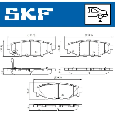 Abbildung von SKF VKBP 90357 A Bremsbelagsatz mit akustischer Verschleißwarnung SUBARU: Forester IV, III, XV I