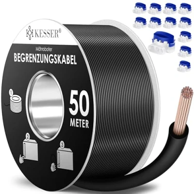 Abbildung von KESSER® Begrenzungskabel 50m + 12 Kabelverbinder für Mähroboter Rasenmäher Rasenroboter Zubehör Set Begrenzungsdraht Universal Suchkabel kompatibel mit Gardena/Bosch/Worx/Einhell/Honda/ROBOMOW