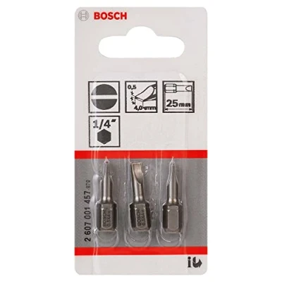 Abbildung von Bosch Professional Bit Extra Hart für Längsschlitz Schrauben (S0,5 x 4,0; Länge: 25 mm, 3 Stück), 2607001457