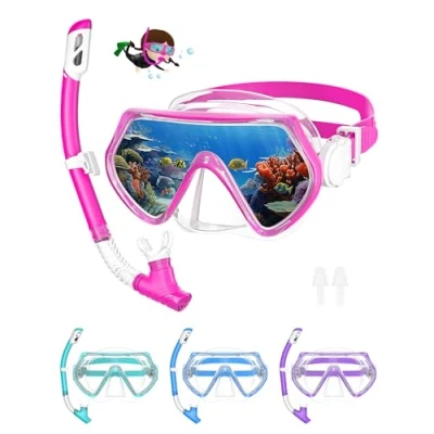 Abbildung von Schnorchelset Kinder Taucherbrille Dry Schnorchel Schnorcheln Set （Rosa）…
