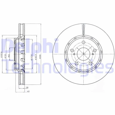 Abbildung von DELPHI BG4276 Bremsscheibe 296 28 5 Belüftet geölt unbehandelt ohne Radlager, ABS Sensorring TOYOTA: PREVIA 3, Alphard / Vellfire II