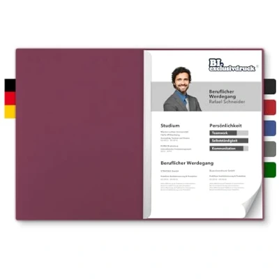 Abbildung von 5 Stück zweiteilige Bewerbungsmappen BL exclusivdruck® in Bordeaux Premium Qualität mit edler Relief Prägung &#039;Bewerbung&#039; Produkt Design von &#039;Mario Lemani&#039;