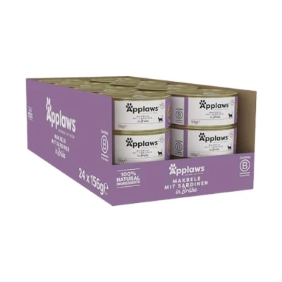 Abbildung von Applaws 100% natürliches Premium Nassfutter für Katzen, Makrele mit Sardine in Brühe Packung 24 x 156g Dosen