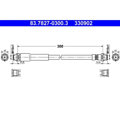 Abbildung von ATE 83.7827 0300.3 Bremsschläuche 300 FORD: Fiesta 5, Mk5 Limousine, MAZDA: 2 Hatchback
