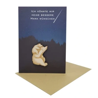 Abbildung von Woodland Mail Ich könnte mir keine bessere Mama wünschen Geburtstagskarte für oder Muttertagskarte mit Holzbären auf der Vorderseite.