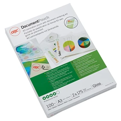 Abbildung von GBC Laminierfolien A3 175 mic, Robuste Laminiertaschen im 100er Pack, Glänzend, Transparent, Ideal für Büro &amp; Schule, 3200746