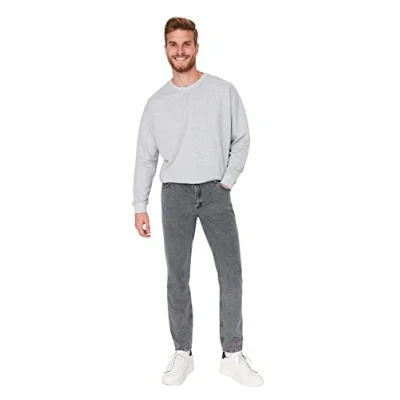 Abbildung von Trendyol Men&#039;s Herren Young Hoher Bund Relaxed Jeans, Anthracite, 33
