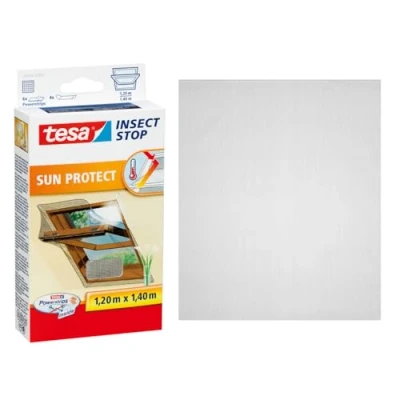 Abbildung von tesa Fliegengitter Gewebe Insect Stop Comfort für Fenster 1,2 m : 2,4 m, (Packung, 1 St., Fliegennetz, Klettband, Andrück und Schneidehilfe), zuschneidbares Fliegenetz ohne Bohren schwarz