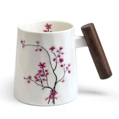Abbildung von Becher Kirschblüte Fine Bone China Porzellan mit Rosenholzgriff
