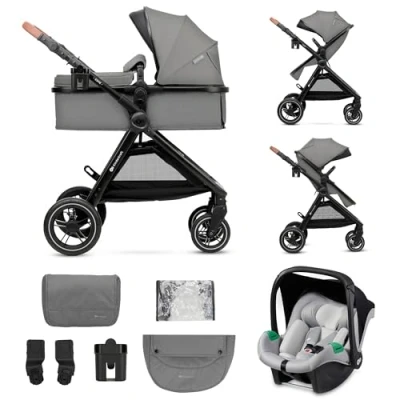 Abbildung von Kinderkraft ESME Kinderwagen 3 in 1 komplettset bis 26 kg, Kombikinderwagen reisesysteme mit Babyschale I size 40 75 cm, Zusammenklappen, Liegeposition, Grau