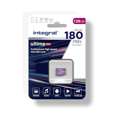 Abbildung von Integral 128 GB Micro SD Karte 4K Video Lesegeschwindigkeit 180 MB/s und Schreibgeschwindigkeit 150 MicroSDXC A2 C10 U3 UHS I V30 Unsere schnellste High Speed Speicherkarte