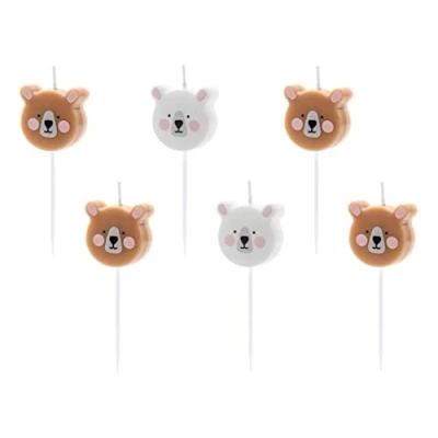 Abbildung von Geburtstagskerzen Teddybär 3cm 6er Set Kuchenkerzen Tortendeko Kindergeburtstag braun weiß