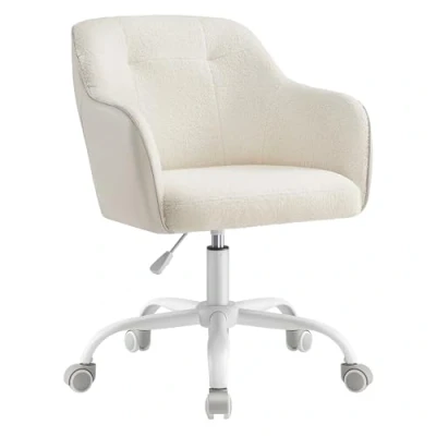 Abbildung von SONGMICS Homeoffice Stuhl, Drehstuhl, Schreibtischstuhl, höhenverstellbar, bis 110 kg belastbar, atmungsaktiver Sherpa Stoff und PU, für Arbeitszimmer, Schlafzimmer, cappuccinobeige OBG019W01