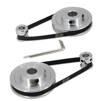 Abbildung von Zeberoxyz 2 Stück Set GT2 Synchronrad 20&amp;80 Zähne 10mm Bohrung Aluminium Zahnriemenscheibe mit Länge 250mm Breite 6mm Riemen (20 80T 10B 6)