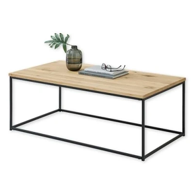Abbildung von Stella Trading Thor Couchtisch Massivholz Eiche Moderner Sofatisch mit schwarzem Metallgestell 110 x 40 60 cm (B/H/T)