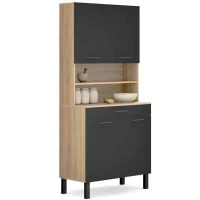 Abbildung von IDMarket Küchenbuffet 80 cm Cina 4 Türen + Schublade in Buche Optik und Schwarz