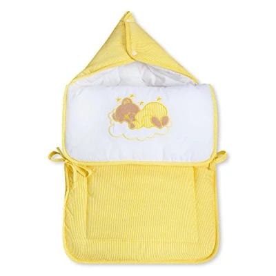 Abbildung von Fußsack Einschlagdecke Decke für Kinderwagen, Babyschale &amp; Maxi Cosi Baumwolle, Farbe:Gelb