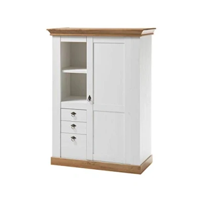 Abbildung von Newfurn Vitrine Vitrinenschrank Landhaus Holzvitrine II 102x139x 44 cm (BxHxT) [Malte.Seven] in Pinie Weiß/Pinie Weiß Wohnzimmer Schlafzimmer Esszimmer Flur Diele