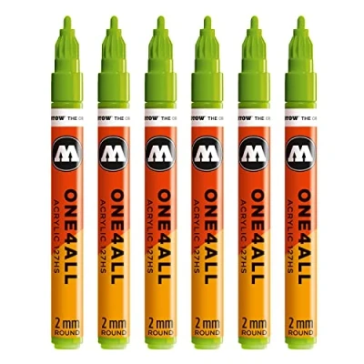Abbildung von Molotow One4All 127HS Acryl Marker (2,0 mm Strichstärke, hochdeckend und permanent, UV beständig, für fast alle Untergründe) 6 Stück Farbe 221 grashüpfer