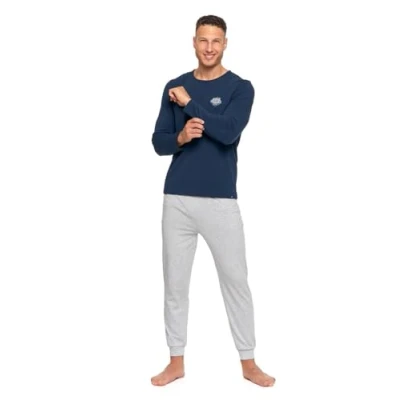 Abbildung von Neti Herren Schlafanzug lang Pyjama Nachtanzug100% Baumwolle M 3XL (DE/NL/SE/PL, Alphanumerisch, XXL, Regular, 4700 002 Navy)