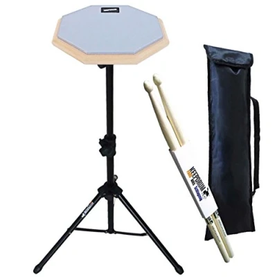 Abbildung von keepdrum DP GY8 SET Practice Pad Grau mit Stativ und Tragetasche + Drumsticks 1 Paar
