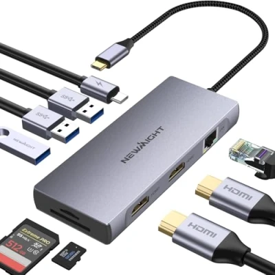 Abbildung von Laptop Docking Station Dual Monitor, Newmight HDMI Adapter für 2 Monitore mit 4K, 1 Gbps Ethernet, PD 100W Aufladen, 3 USB 3.0, SD/TF Reader, C HP/Dell