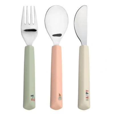 Abbildung von LÄSSIG Kinderbesteck Set 3 teilig Gabel, Löffel, Messer Edelstahl Silikongriff/Cutlery with Silicone Handle Happy Fruits Cherry