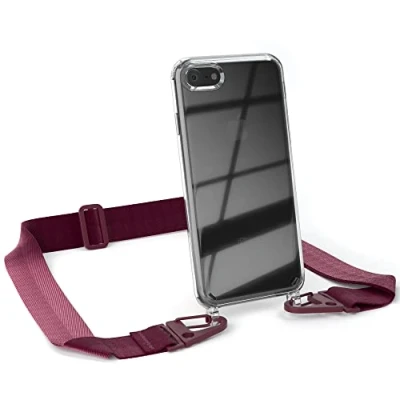 Abbildung von EAZY CASE Hülle mit Band kompatibel iPhone SE 2022 / 2020, 7/8 Handyhülle Umhängeband Silikonhülle Transparent Schutzhülle Handykette zum Umhängen Handykordel in Rot Dunkel