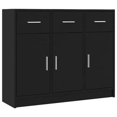 Abbildung von vidaXL Sideboard, Kommode mit viel Stauraum, Mehrzweckschrank Schrank Türen Schubladen, Beistellschrank Anrichte Wohnzimmer, Schwarz Holzwerkstoff