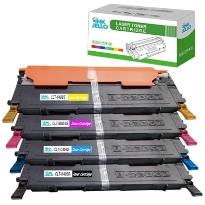 Abbildung von InkJello kompatibel Toner Patrone Ersatz für Samsung CLP 360 365 365W CLX 3300 3305 3305FN 3305FW 3305W Xpress SL C410W C460FW C460W CLT 406S (BK/C/M/Y, 4 Pack)